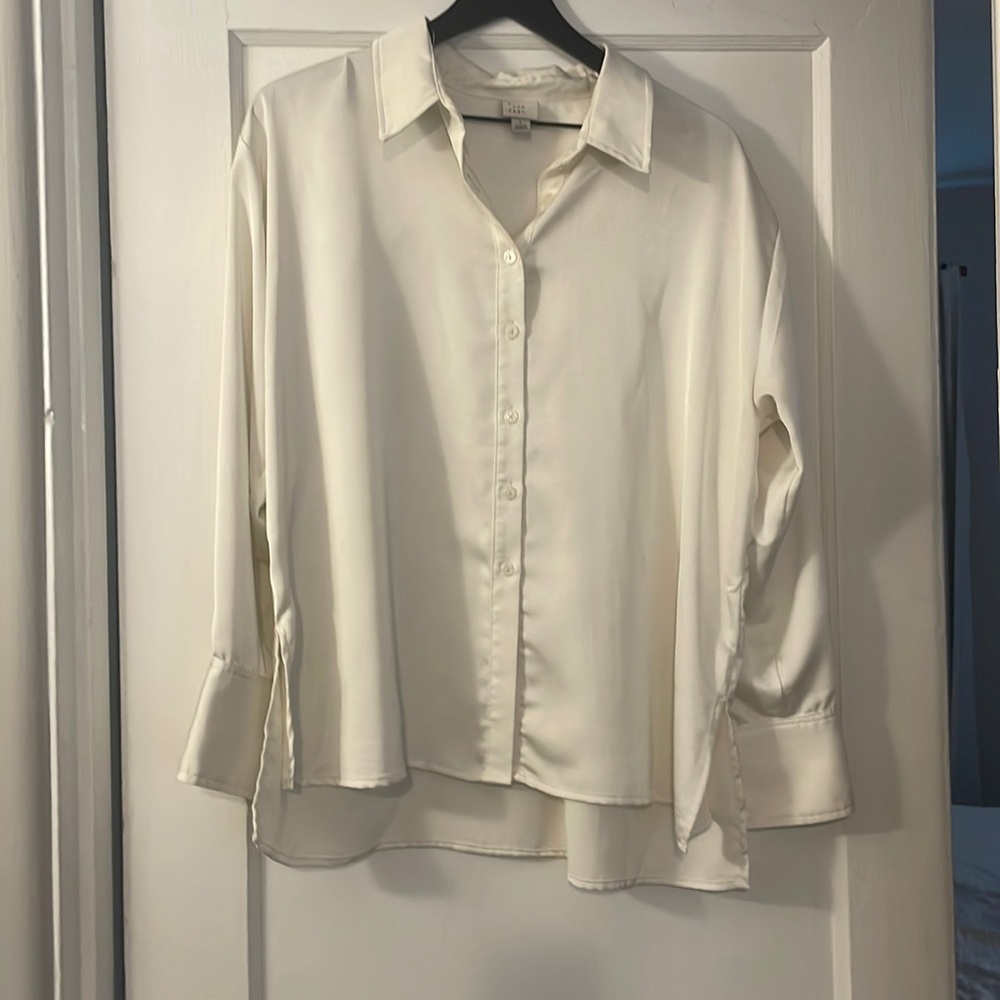 Off-white satin button up shirt